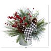 Nearly Natural 12-in Frosted Pinecones and Berries Artificial Arrangement in Vase with Decorative Plaid Bow - 2 of 4
