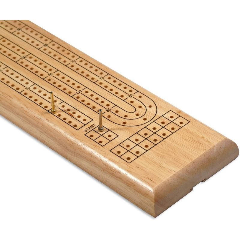WE Games Classic Cribbage Set - Solid Wood Continuous 2 Track Board with Metal Pegs, 3 of 7