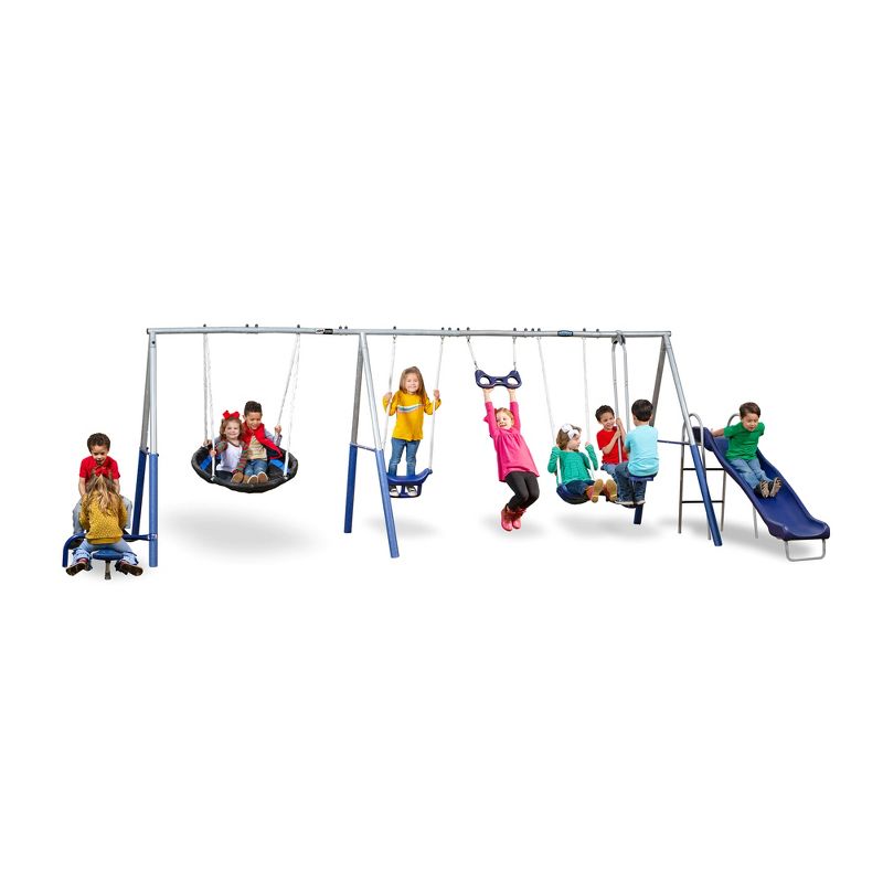 XDP Recreation Fun All Mighty Metal A-Frame Kids Swing Set with 10 Child Capacity Outdoor Backyard Home Playground with Slide and 5 Swing Types,, 1 of 7