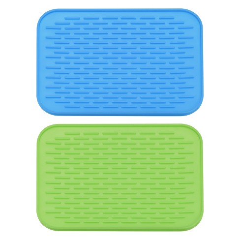 Unique Bargains Dish Drying Mat Silicone Drain Pad Heat Resistant Suitable  For Kitchen Blue Green 2 Pcs 8.5 X 6 : Target