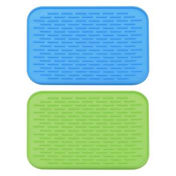 Unique Bargains Dish Drying Mat Silicone Drain Pad Heat Resistant Suitable for Kitchen Blue Green 2 Pcs 8.5" x 6"