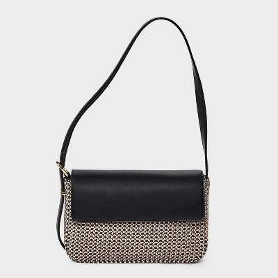 Flap Shoulder Bag - A New Day™ Black/Natural