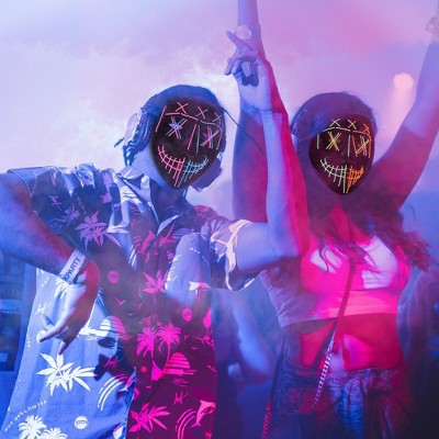 Garvee 2Pcs Mask-Led Light Up Masks,Scary Mask for Adult& Kids (Blue+Pink, Fluorescent green+Orange)