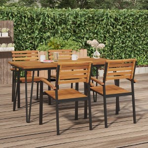 vidaXL Rectangular Patio Table with Hairpin Legs, Solid Acacia Wood, Brown, Industrial Style Outdoor Dining Table - 1 of 4