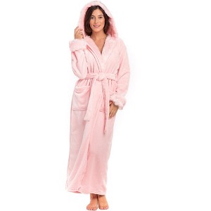 ADR Women's Faux Fur Feather Hooded Robe, Soft Plush Fleece Bathrobe with Hood - 1 of 4