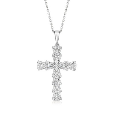 Ross-Simons 0.25 ct. t.w. Diamond Flared Cross Pendant Necklace in 14kt White Gold
