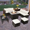 Tangkula 9 Pieces Outdoor Patio Furniture Set with 35" Propane Fire Pit Table Wicker Sectional Sofa Set w/ Storage Box Black/Gray/Navy/Red/Turquoise/Off White - 2 of 4