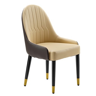 Upholstered Dining Side Chairs Set of 2, Dark Brown & Beige