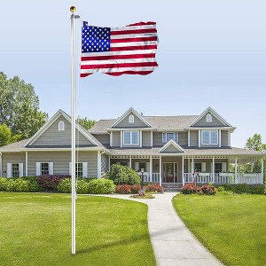 Telescopic Flag Pole Kit, Extra Thick Aluminum Flagpole, Outdoor Heavy Duty Weather Resistant Flag Poles With 3'x5' USA Flag - 1 of 4