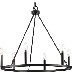 Progress Lighting Gilliam 6-Light Chandelier, Matte Black, Steel, Classic Form, Dry Rated, 27.62" Diameter, 24.87" Height - 1 of 1