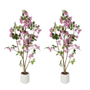 2Pack 4FT Artificial Bougainvillea Tree, Faux Flower Tree with Lifelike Leaves, Potted Fake Bougainvillea Tree for Home Living Room Decor - 1 of 4