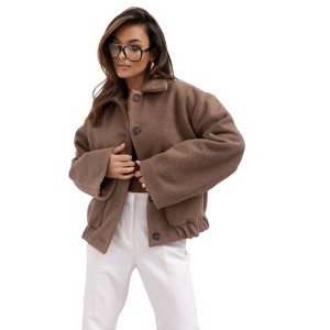 Clearlove Women's Casual Single Breasted Short Woolen Coat with Pockets - 1 of 4