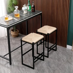 Metal Bar Stools Set Of 2, Counter Height Backless Stools With Paper Rope Woven Seat, Footrest, Dining Chairs For Kitchen Island, Dining Room - 1 of 4