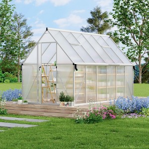 8*14FT Aluminum-Framed Polycarbonate Greenhouse, with Quick Setup Structure and Roof Vent, Enhanced Aluminum Greenhouses Kit for Outdoors - 1 of 4