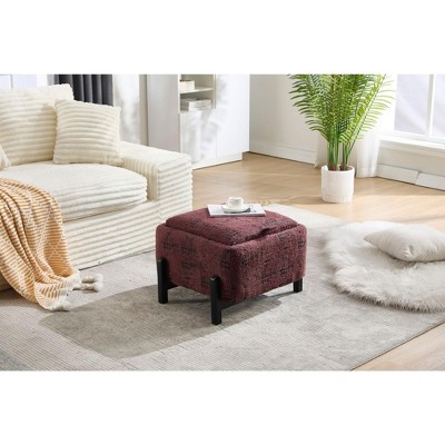 PAGED Modern Reversible Lid Small Coffee Table Ottoman with Hidden Storage,Square Upholstered Storage Center Table for Living Room,Bedroom