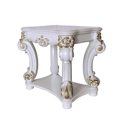 Vendome Antique Pearl Wood and Metal Scrolled Side Table