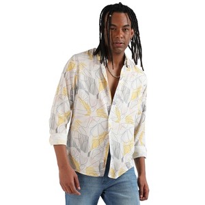 Campus Sutra Men Men's EcoLiva Grey & Yellow Minimal Lined Shirt - 1 of 4