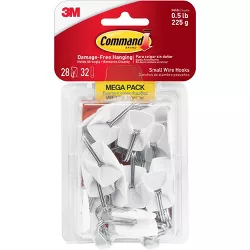 Command General Purpose Hooks 0.5lb Capacity Wire White 28 Hooks 32 Strips/Pack 17067MPES