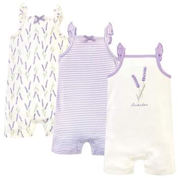 Touched by Nature Baby Girl Organic Cotton Rompers 3pk, Lavender