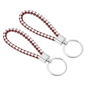 Unique Bargains Braided PU Leather Car Wallet Keychain with Stainless Steel Key Rings 2 Pcs - 1 of 3
