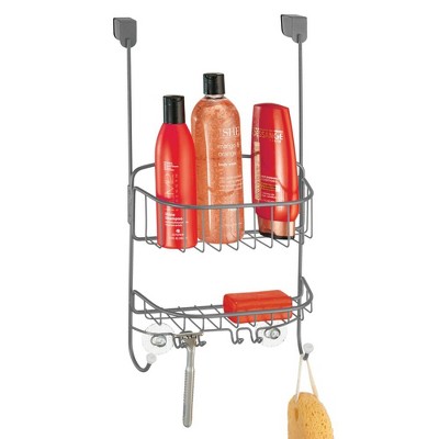 Mdesign Wide Metal Over Door Hanging Shower Caddy, 2 Hooks/baskets - Dark  Gray : Target