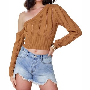 Women's Kendra Pointelle Knit One-Shoulder Sweater Top - DAVI & DANI - 1 of 4