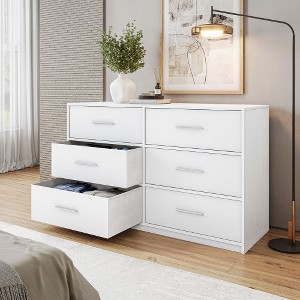 Akoasm 6-Drawer Dresser with Large Fabric Drawers For Living Room, Hallway & Entryway-White - 1 of 4