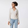 Women's Long Sleeve Satin Wrap Blouse - A New Day™ Beige - 3 of 4