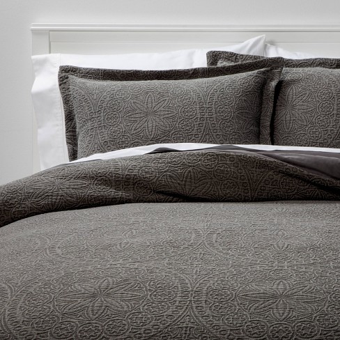 King Matelasse Medallion Comforter Sham Set Washed Dark Gray Threshold Target