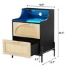 Garvee Rattan Nightstand with Charging Station and LED Lights, Bedside Table with 2 Storage Rattan Drawer,Storage End Table, for Living Room,Bedroom - 4 of 4