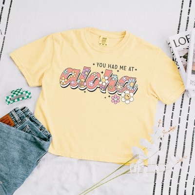 Simply Sage Market Women's You Had Me At Aloha Short Sleeve Relaxed Fit Cropped Tee