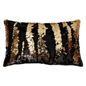 Melody Mermaid Reversible Sequin Oversize Lumbar Throw Pillow Black/Gold - Decor Therapy