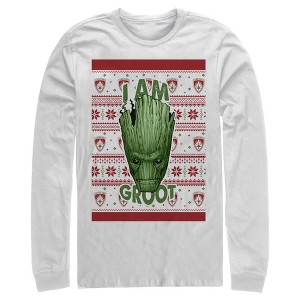 Men's Marvel Ugly Christmas Guardians of the Galaxy Groot Portrait Long Sleeve Shirt - 1 of 3