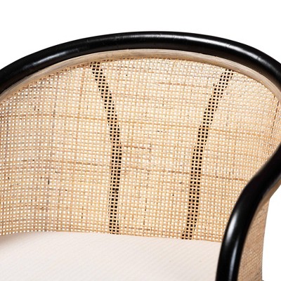Miranda Black and Natural Rattan Counter Stool with Cushion