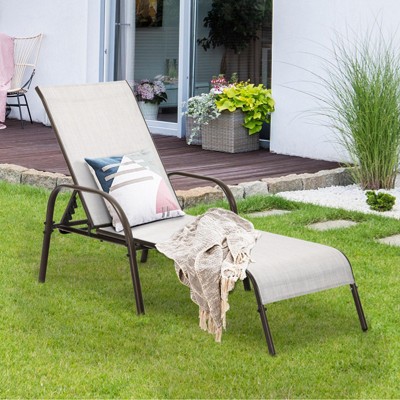 Gray Adjustable Outdoor Chaise Lounge Chair with Armrests