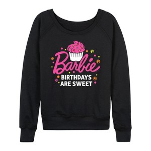 Women's - Barbie - Birthdays Are Sweet Lightweight French Terry Wide Neck Long Sleeve Shirt - 1 of 4