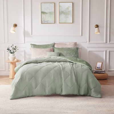 Felicia Green Velvet Full Comforter Set with Decorative Pillow