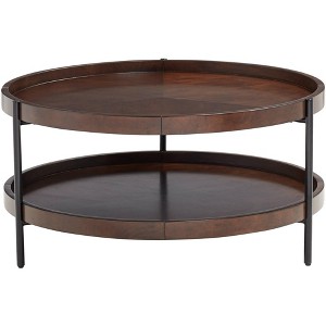 Elm Lane Taos Modern Industrial Minimalist Wood Round Coffee Table 36" Wide with Lower Shelf Dark Brown for Living Room Bedroom Bedside - 1 of 4