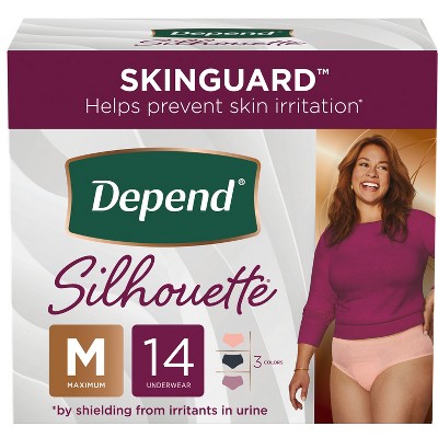 Image of Depend Silhouette Incontinence & Postpartum Underwear for Women - Maximum Absorbency - M - Pink & Black - 14ct