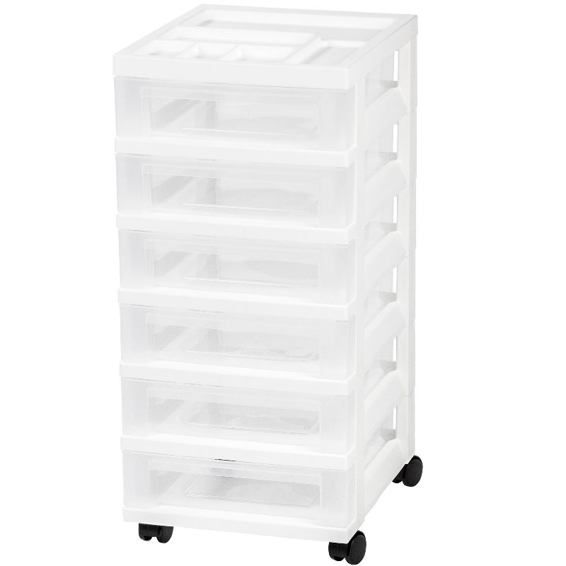 IRIS USA 6 Drawer Rolling Storage Cart with Organizer Top, White, 1 of 7