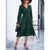 Women's Casual Wrap V Neck Midi Dress Long Sleeve Smocked Waist Tiered A Line Pleated Flowy Long Dress - 4 of 4