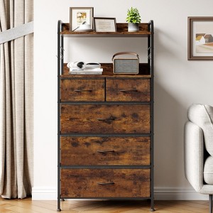 5 Drawer Dresser for Bedroom, Storage Organizer with Fabric Bins, Wood Top, Sturdy Steel Frame, Easy Pull Handle Brown - 1 of 4