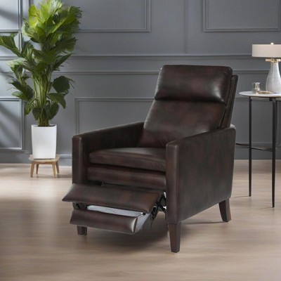 Push Back Recliner Chair, Faux Leather with Plush Foam Cushion & Solid Wood Legs