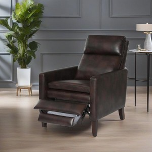 Push Back Recliner Chair, Faux Leather with Plush Foam Cushion & Solid Wood Legs - 1 of 4