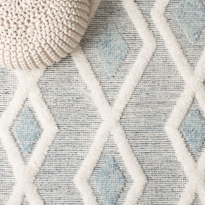 Blue and Ivory Hand-Knotted Wool Rectangular Area Rug