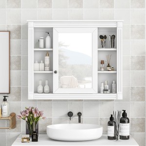 35''x28'' Wall Mounted Bathroom Cabinet with Mirror–6 Open Shelves, Modern Storage Organizer for Bathroom - 1 of 4