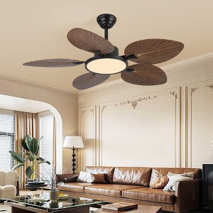 Chic Crate 52" Tropical Palm Leaf Ceiling Fan with Light & Remote – Outdoor/Indoor Palm Blade Fan - 1 of 4