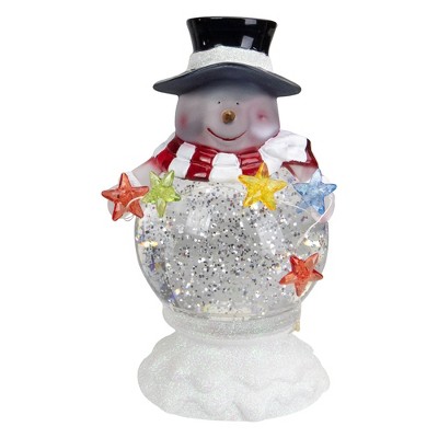 Northlight 7.5" White Battery Operated LED Snowman Glittering Snow Dome Christmas Tabletop Decor