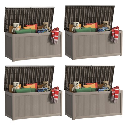 VisioGear Deck Boxes, 4-Piece 260 Gal Outdoor Storage Deck Box, Small Patio Storage Bin for Garden Tools, Brown, 57.87"*32.24"*33.66"
