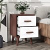 Wood Bedside Table Square End Table with 2 Drawer Adorned with Embossed Patterns, Wood Legs and Handles for Bedroom, Living Room - 3 of 4